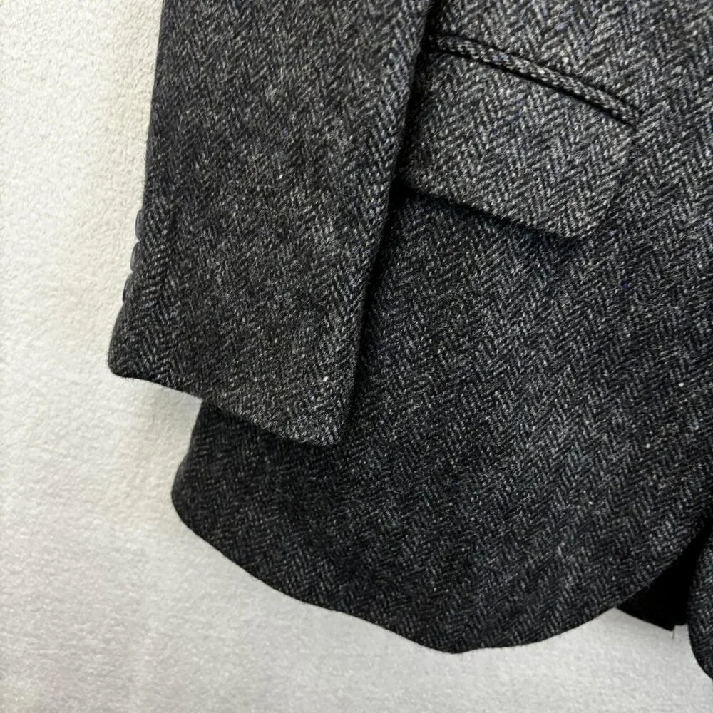 Vintage 100% Shetland Wool Tweed Blazer Jacket Mens 42L‎ Gray Blue Herringbone